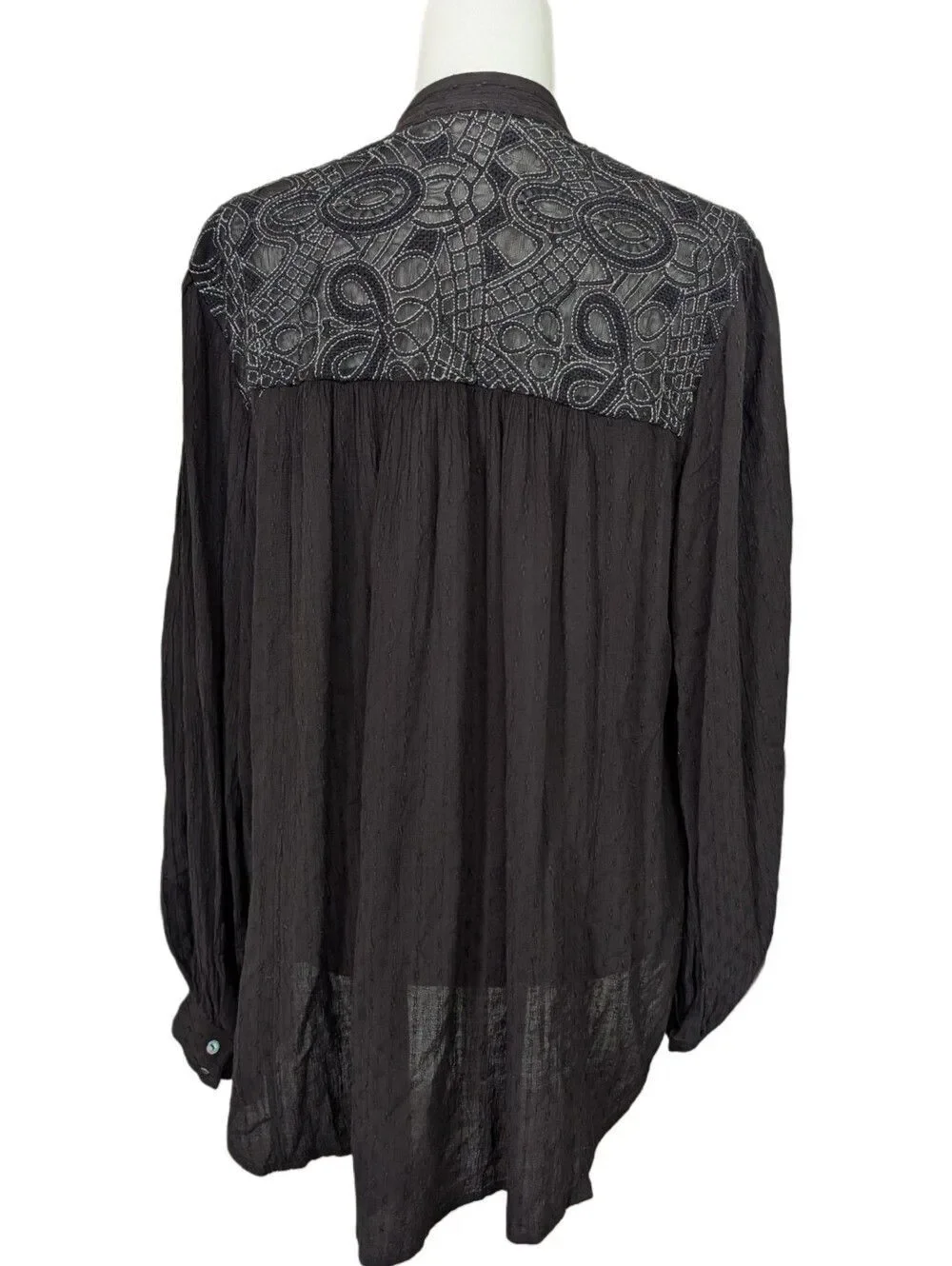Free People Womens Black Canyon Rose Button Front Long Sleeve Shirt Size Large